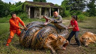 Terrifying Moment Giant Python Attacks Cow | Intense Rescue Near Abandoned House | Survival Skills