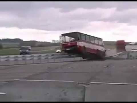 Crash Barrier Test with a Bus goes wrong