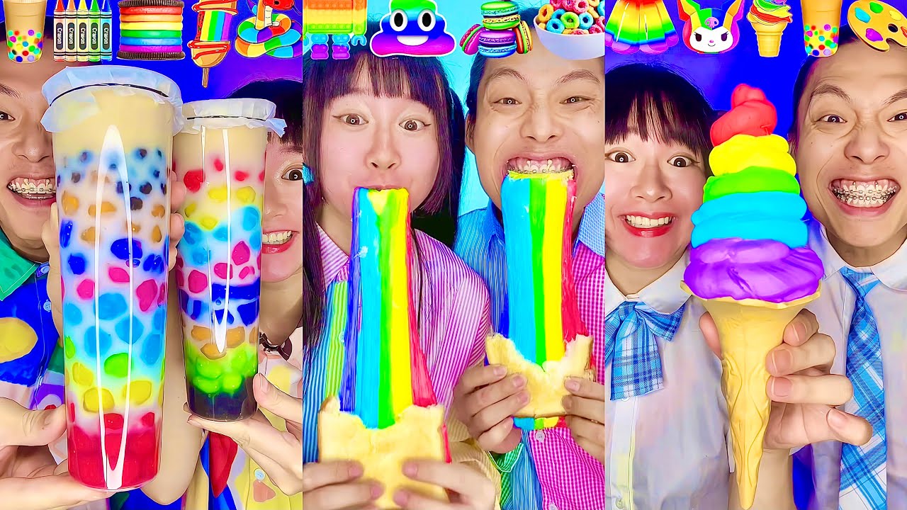 Rainbow Small to Giant Food Challenge Compilation! 🥵bubble tea boba (Part7)