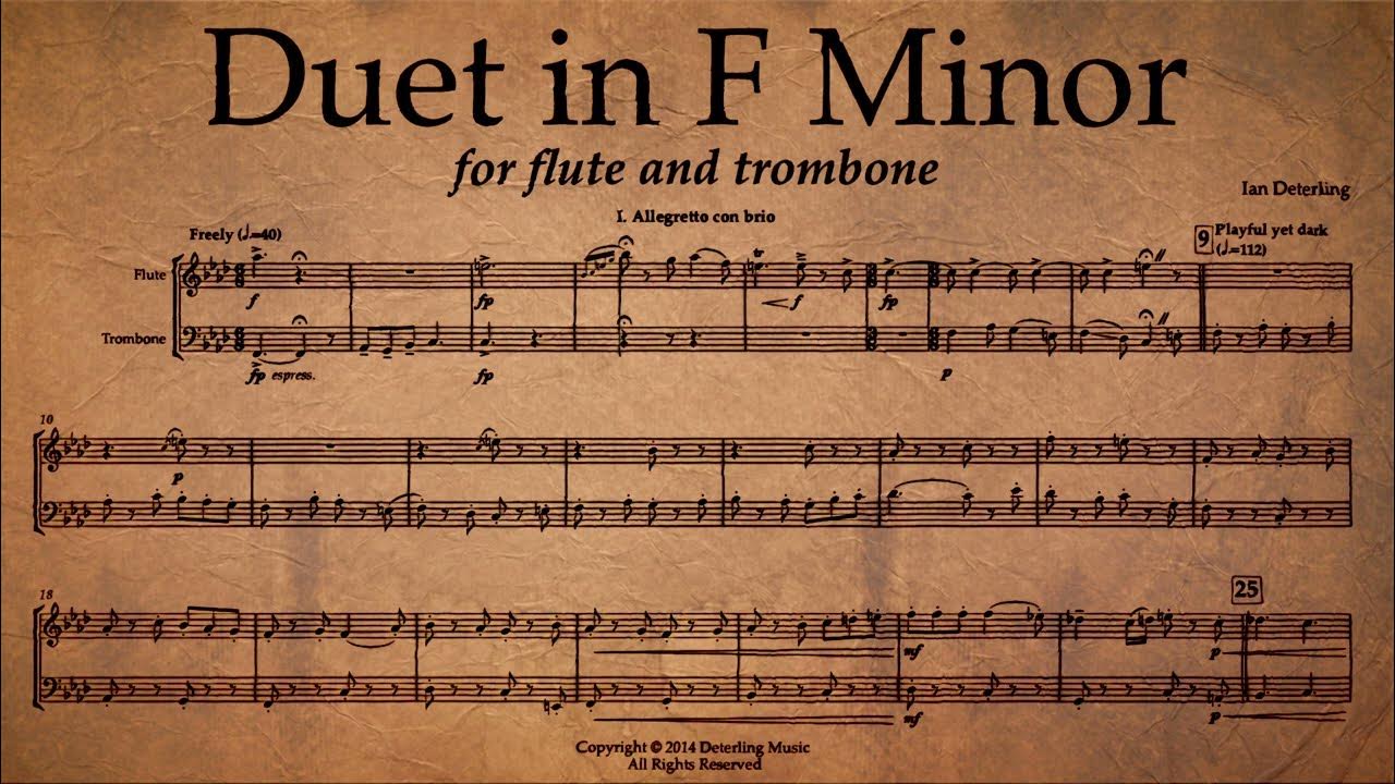 Flute and Trombone Duet in F Minor (Score Video) YouTube