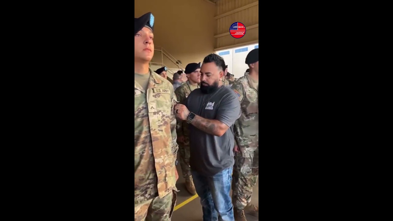 Teen Who Dreamed Of Being A Soldier Holds Back Emotion As Proud Dad Patches Him Shorts