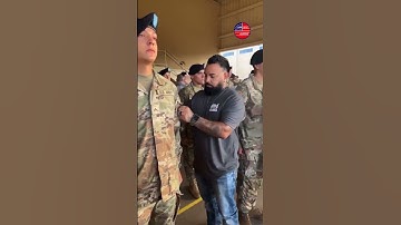 Thumbnail of Teen who dreamed of being a soldier holds back emotion as proud dad patches him 🇺🇸 #shorts