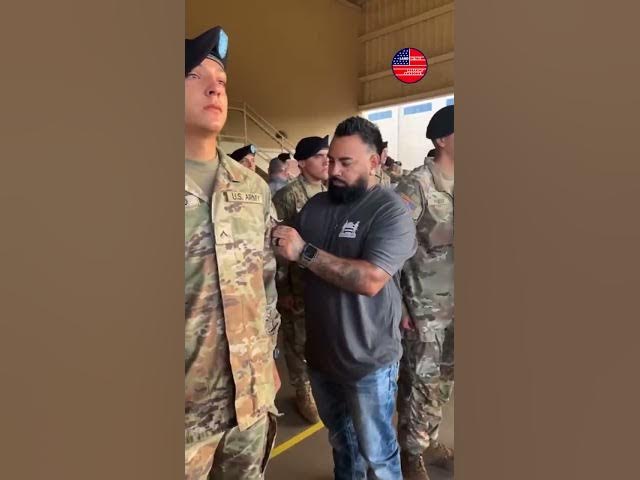 Teen who dreamed of being a soldier holds back emotion as proud dad patches him 🇺🇸 #shorts