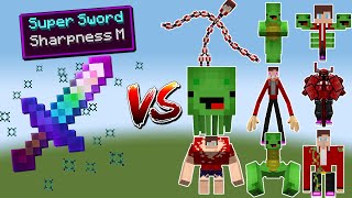 SuperSword vs All maizen jj and mikey Bosses,Wither Storm,Warden,Ferrous - Minecraft