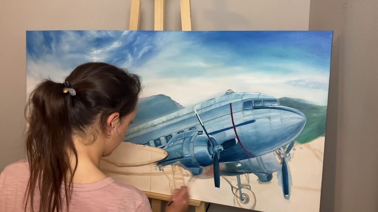 Airplane Painting on Canvas in Oil