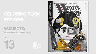 Coloring Book Preview: YAKUBOTS Japanese Retro Robot V13 Flip Book for Stress Relief Relaxation ASMR