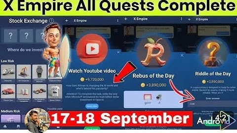 17 September all quests code. riddle of the day. rebus of the day and YouTube video codes.