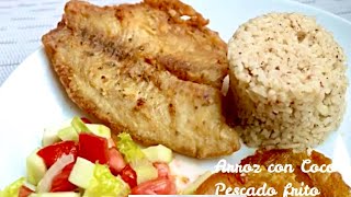 ARROZ CON COCO &amp; PESCADO frito!| Receta Colombiana super Facil! Con Ángel