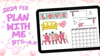 PLAN WITH ME FEBRUARY 2024 DIGITAL BULLET JOURNAL SETUP 💖 | BTS BOY WITH LUV KPOP JOURNAL