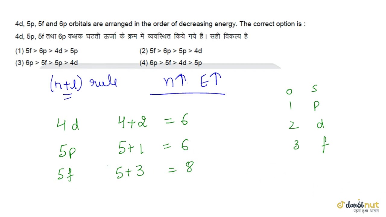 Arrange 5p 4d 5d 4f 6s Orbitals In The Increasing Order Of Energy Arrange 5p 4d 5d 4f 6s Orbitals In The Increasing Order Of Energy