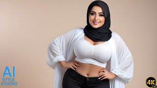 4K AI Art Lookbook Video of Arabian Curve AI Girl in Hijab