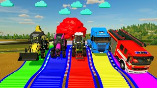 TRANSPORTING ALL COLORFUL John Deere TRACTORS ON GARAGE WITH SCANIA TRUCKS | Farming Simulator 22