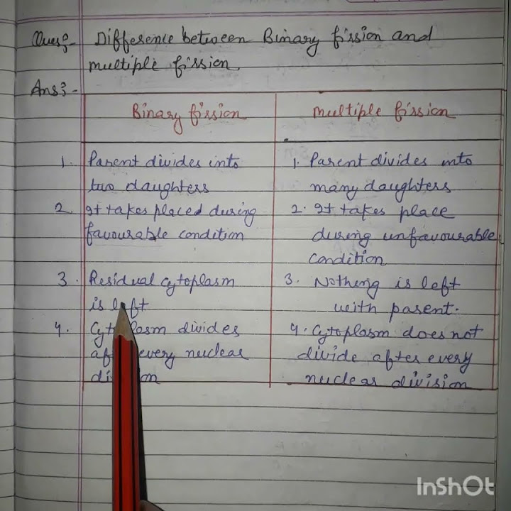 Class 10th science difference between binary fission and multiple