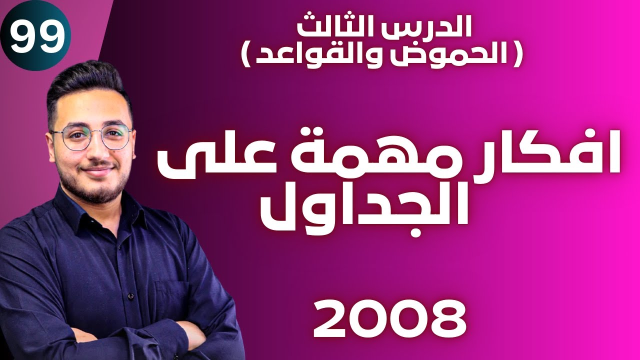 الدرس الثالث (11) - افكار مهمة على الجداول  || توجيهي 2008 || وحدة الحموض والقواعد