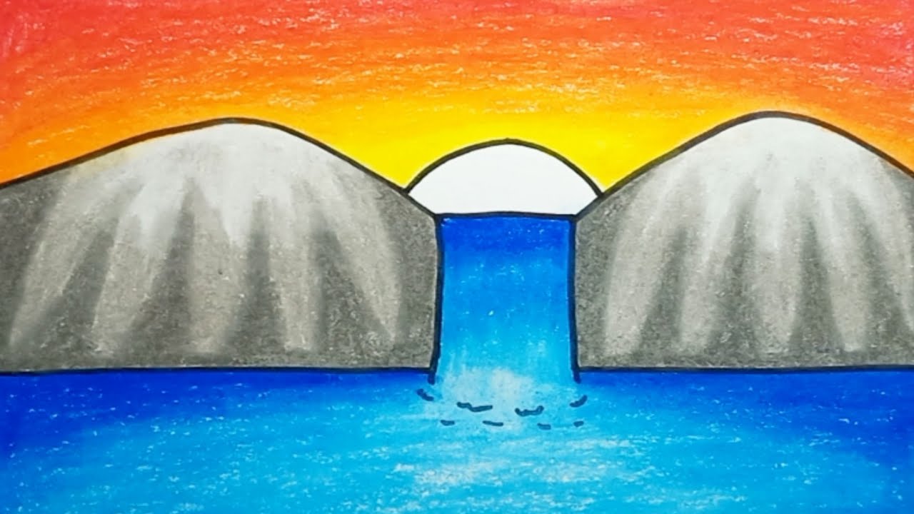 How To Draw Waterfall Scenery Easy Step By Step |Drawing Scenery Easy
