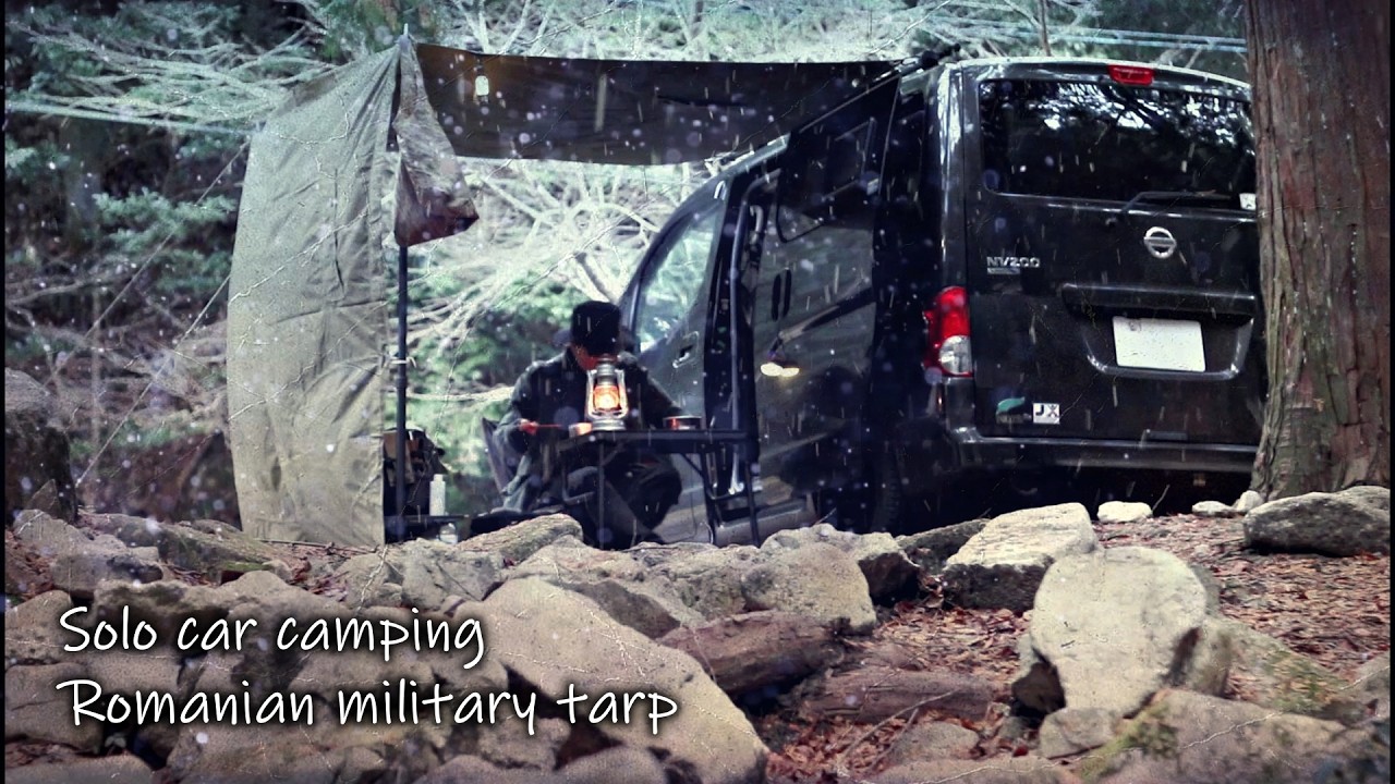 【車中泊】「軍幕とNV200」。雪の “静” と“荒” の2日間｜粉雪と渓流、吹雪と薪ストーブ「Mt.SUMI MICRO」の炎｜ASMR