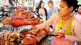 Yummy! Best Cambodian Street Food - Roast Pork legs, Duck, BBQ Pork & Braised Pork