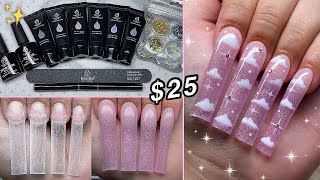 TRYING A $25 POLYGEL KIT FROM AMAZON! POLYGEL OMBRE &amp; CLOUD NAIL ART DESIGN | Nail Tutorial
