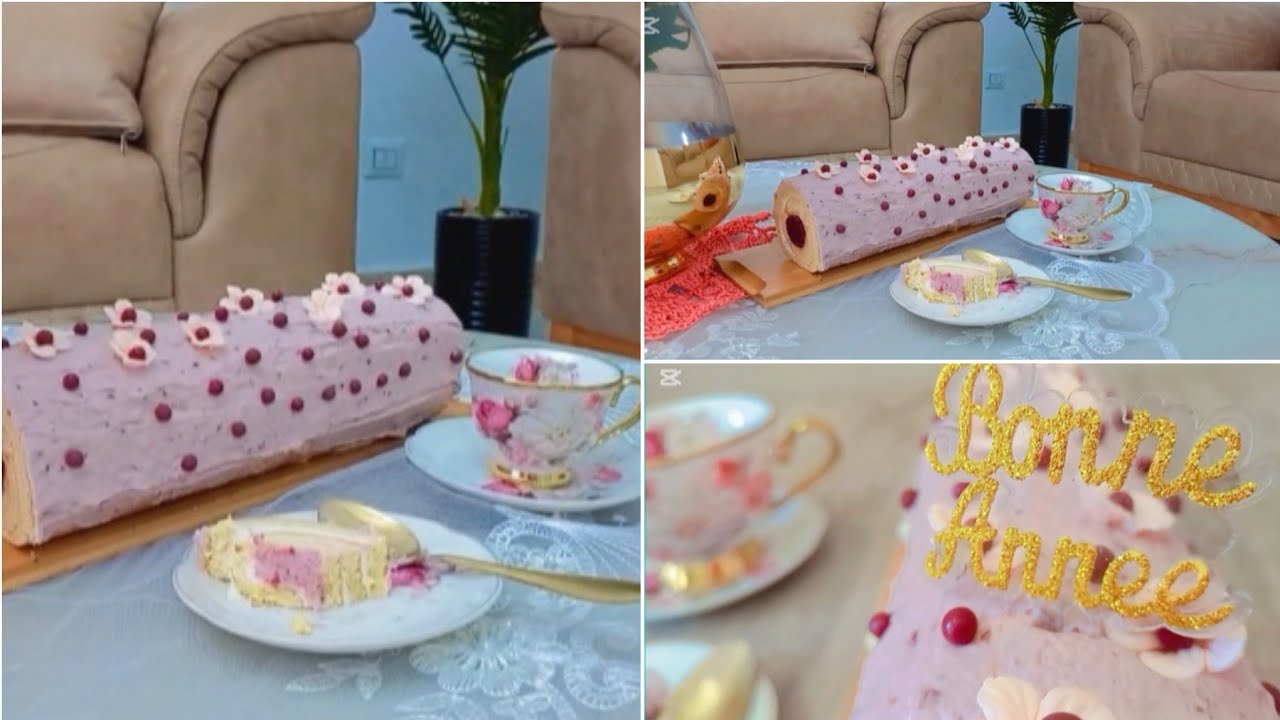 رولي أو سويسرول بجنواز خفيفة بدون ميزان و قناش مونتي شوكولا/gâteau roulé fraise 🍓 framboise/Bûche