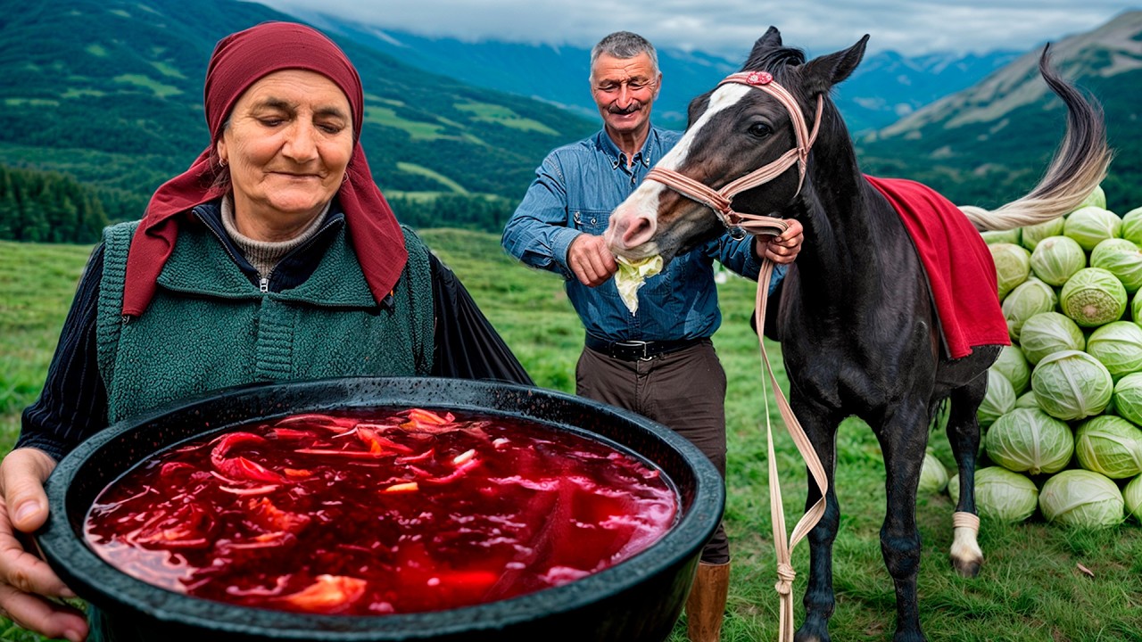 Fresh Garden Pickles and Rich Meat Borscht