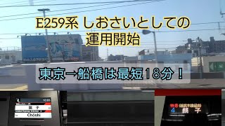 E259系 しおさい号として運用開始＆船橋停車 しおさい3号銚子行き「東京～船橋」