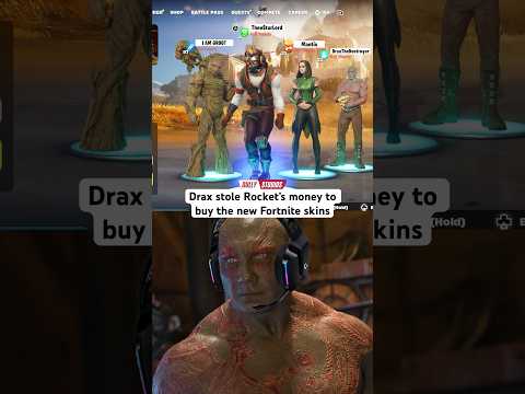 #Drax stole Rocket’s money to buy his #Fortnite skin #guardiansofthegalaxy #groot #mantis #starlord