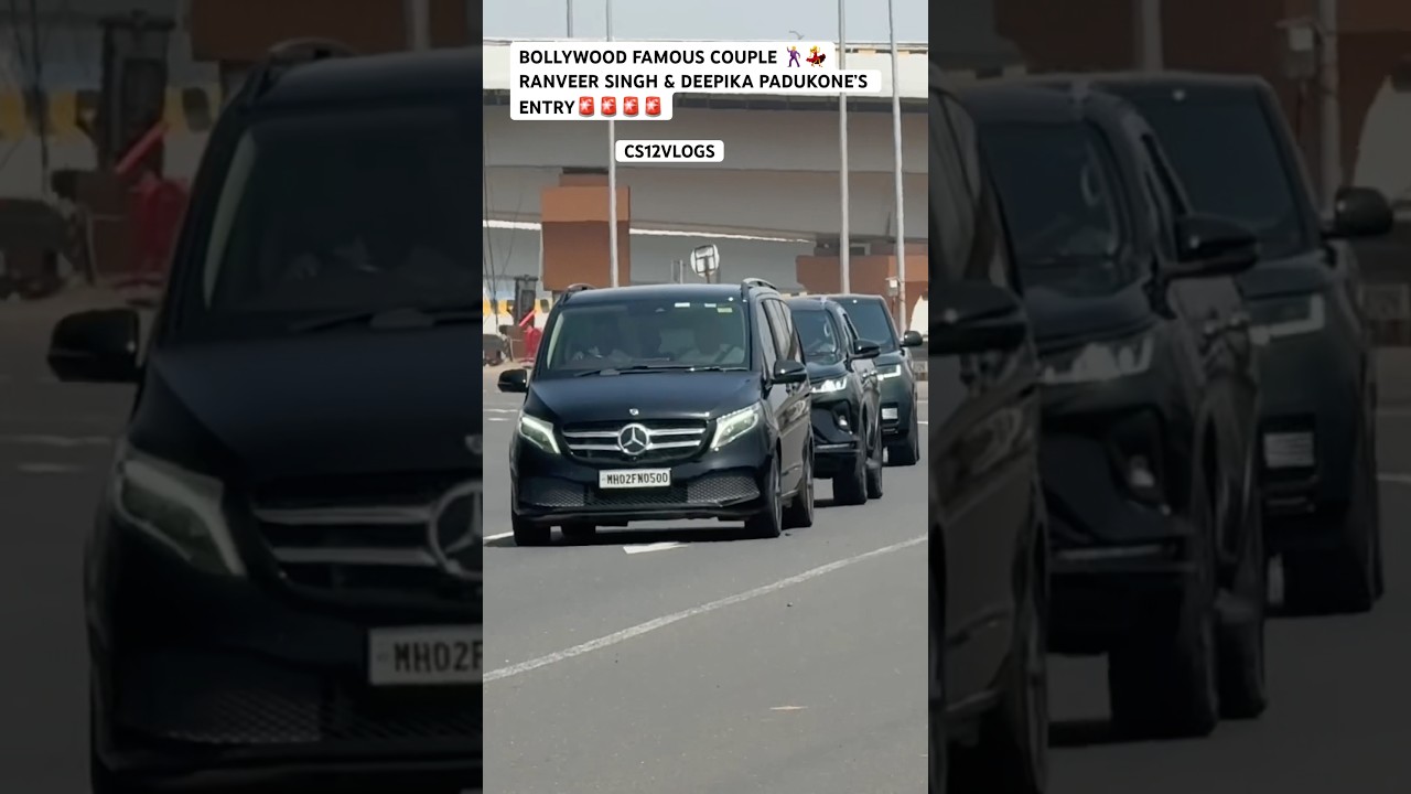 Звёздная пара Болливуда Ранвир Сингх и Дипика Падукон въезжают в сопровождении строжайшей охраны ...