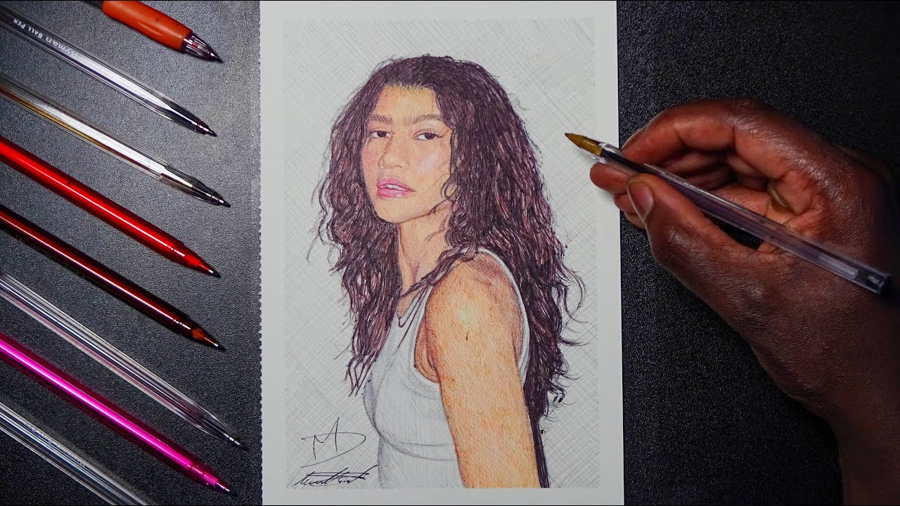 Draw With Me / Sketching ZENDAYA with Ballpoint Pens