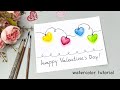 Watercolor Valentine's day card - how to paint hearts lights