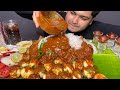 Eating spicy chicken leg piece curry egg roast with basmati rice  eatings  mukbang