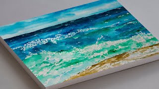 ocean easy painting watercolor beginners waves paint step seascape