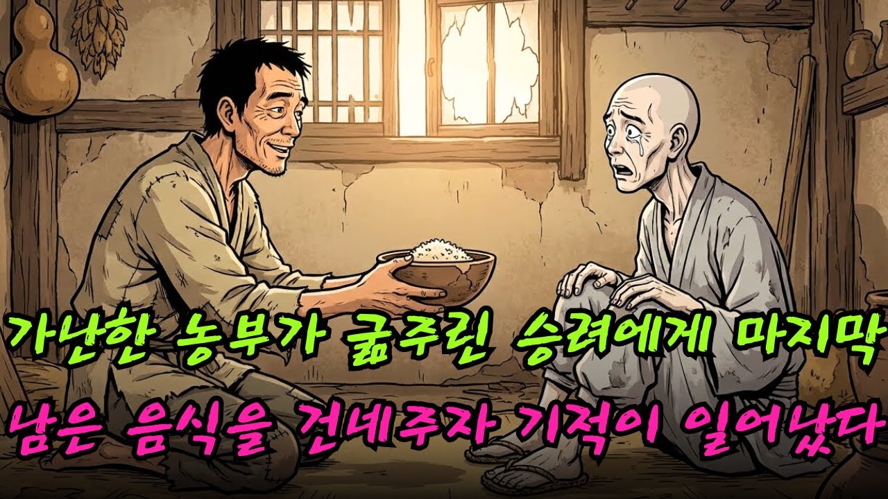 가난한 농부가 굶주린 승려에게 마지막 남은 음식을 건네주자 기적이 일어났다. | 민담 | 전설 | 설화 | 옛날이야기