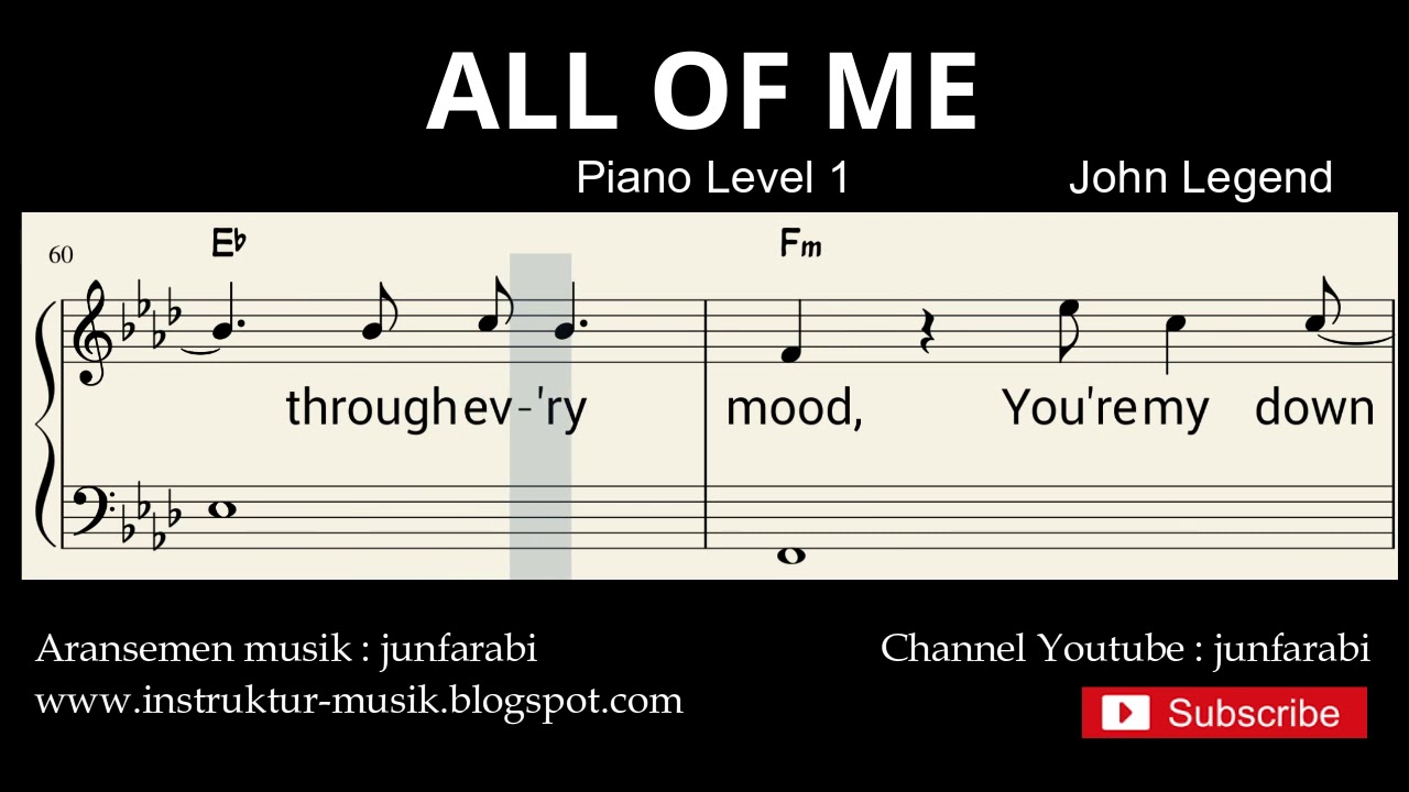 All of me john legend sheet music piano level 1 score youtube