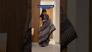 Blue Ajrakh Mirror Work Saree || Order on WhatsApp: 9653121165 || link in instagram bio #ajrakprint