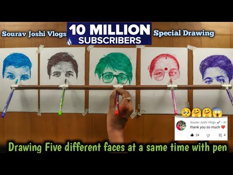 Drawing Five different faces at a same time (Starting- 1:45) | Sourav Joshi 10Million Family Special