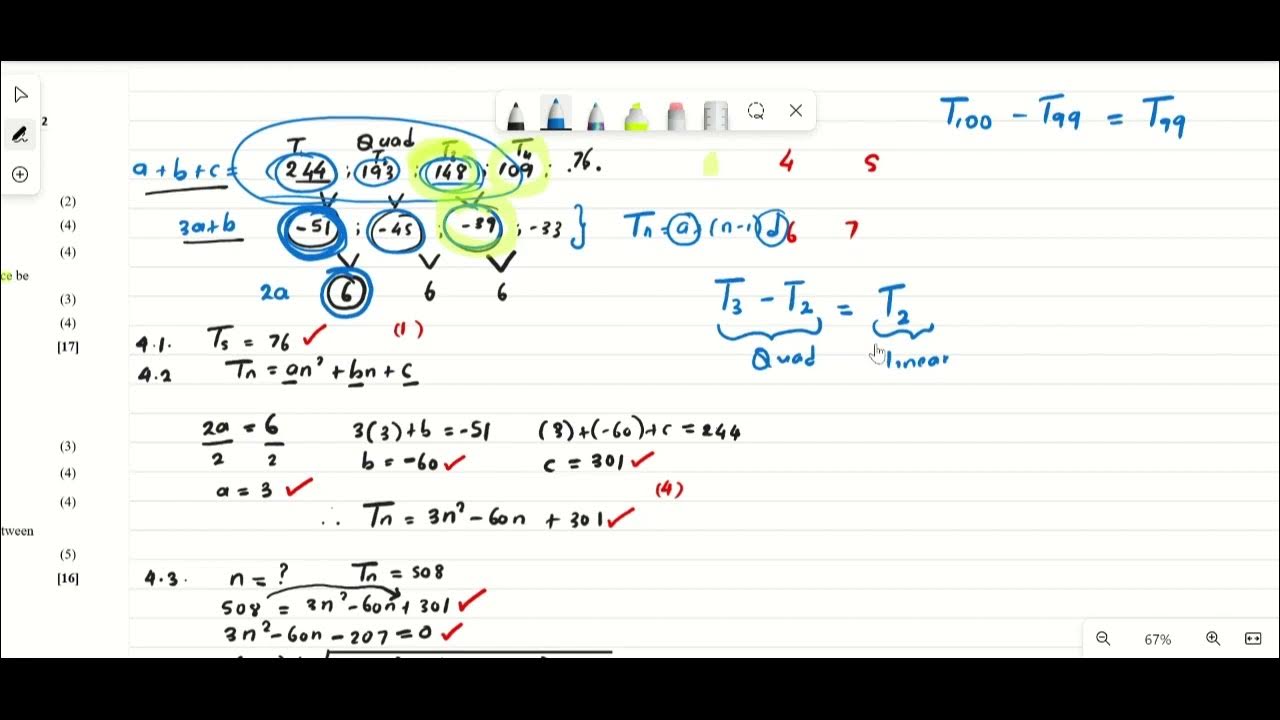 Complex procedures in quadratic number patterns grade 12 examinations