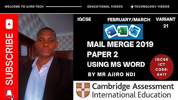 IGCSE ICT (0417/0983) Paper 2 Mail Merge February March 2019 Variant 21