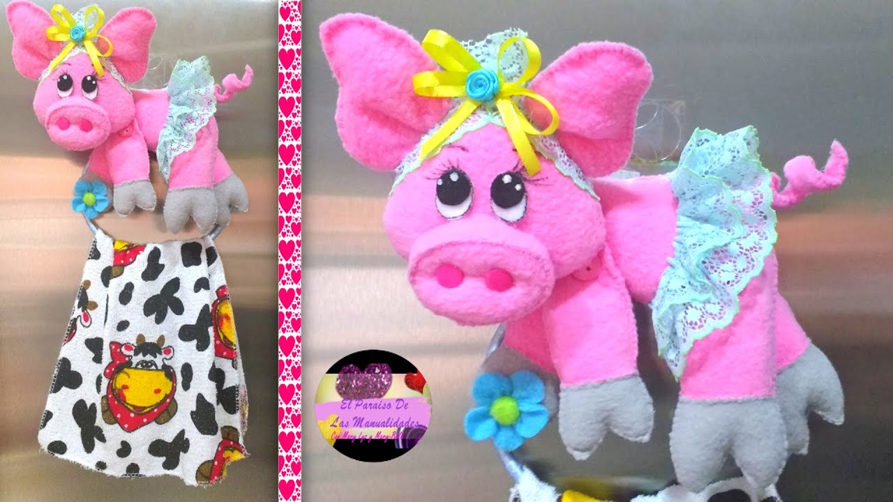 Porta limpión o porta toalla de cerdita para tu cocina (Moldes Gratis) | Galería de Creatividad