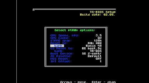 ZX-Evolution TSConf ZEsarUX emulator - showing bios text mode
