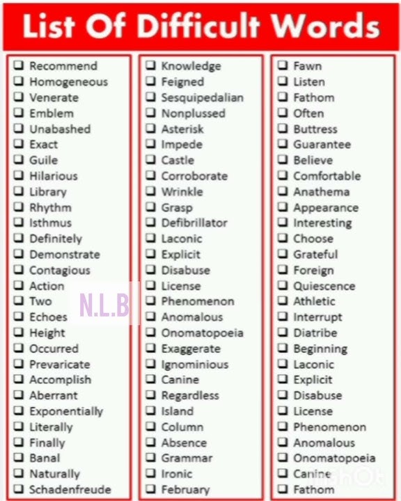 English # List of Difficult Words # 182