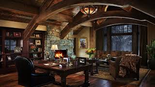 Writing Room Ambience with Blizzard | Heavy Snowstorm, Wind Sounds and Crackling Fireplace