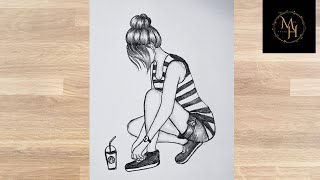 How to Draw a Girl Sitting and Tying Shoe | Easy Pencil Sketch for Beginners screenshot 3