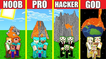 Minecraft Battle: VOLCANO HOUSE BUILD CHALLENGE - NOOB vs PRO vs HACKER vs GOD / Animation LAVA
