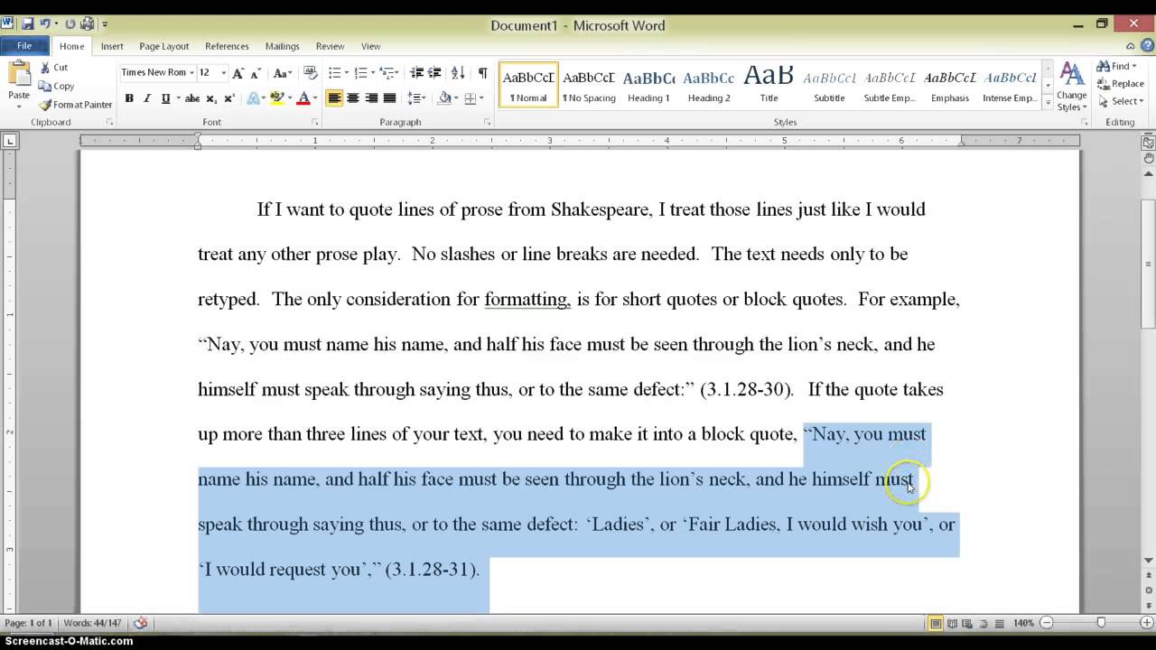 how do you quote shakespeare in an essay