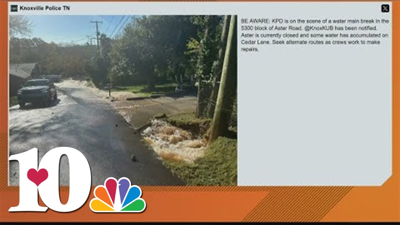 Water main break temporarily closes Aster Road - YouTube