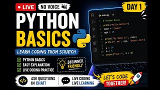 Python Stream Day 1 | Learning Python From Scratch 🚀 | Code With Me #python Guide