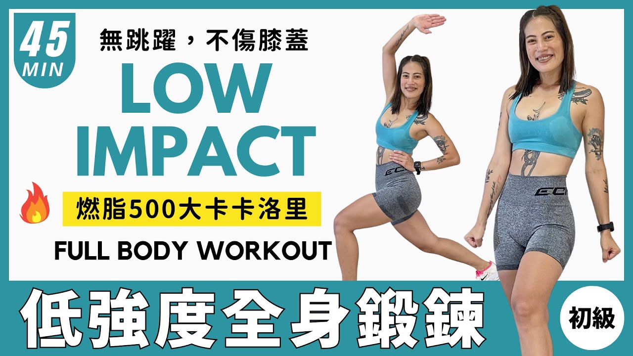 燃脂500大卡！45分鐘低強度全身鍛鍊，無跳躍、不傷膝蓋、徒手居家運動  Low Impact Full Body Workout For Beginners, No Jumping 莎夏 (初級)