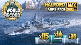 Destroyer Halford, outnumbered but still a new damage high score  World of Warships