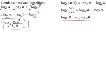 Condense an Expression Containing Three Logarithms into a Single Logarithm EX 1