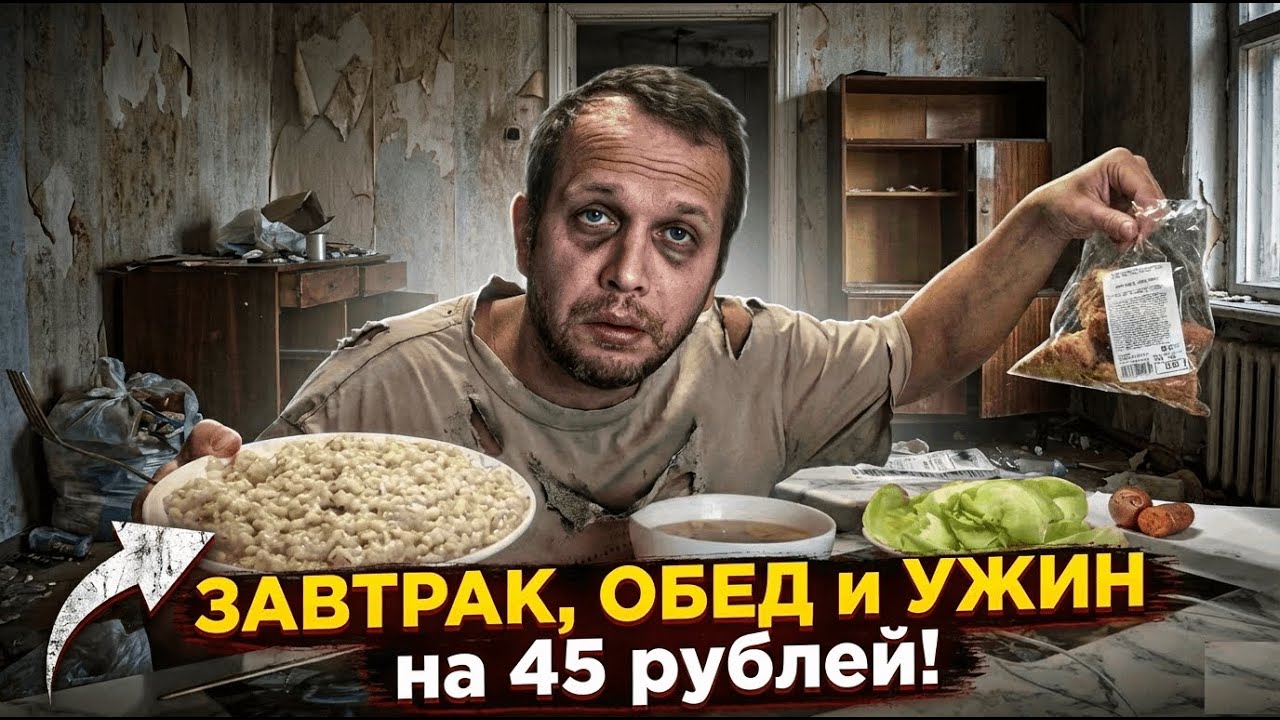 Весь день живу на 45 руб, Бомж завтрак, обед и ужин!